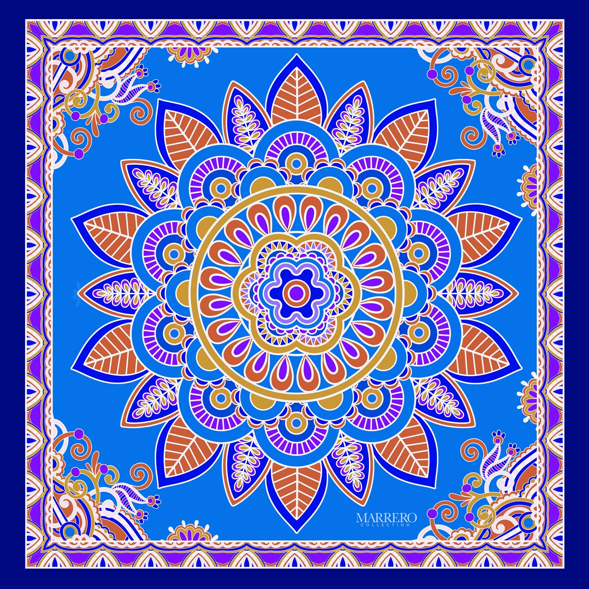 Blue Mandala Square Silk Scarf
