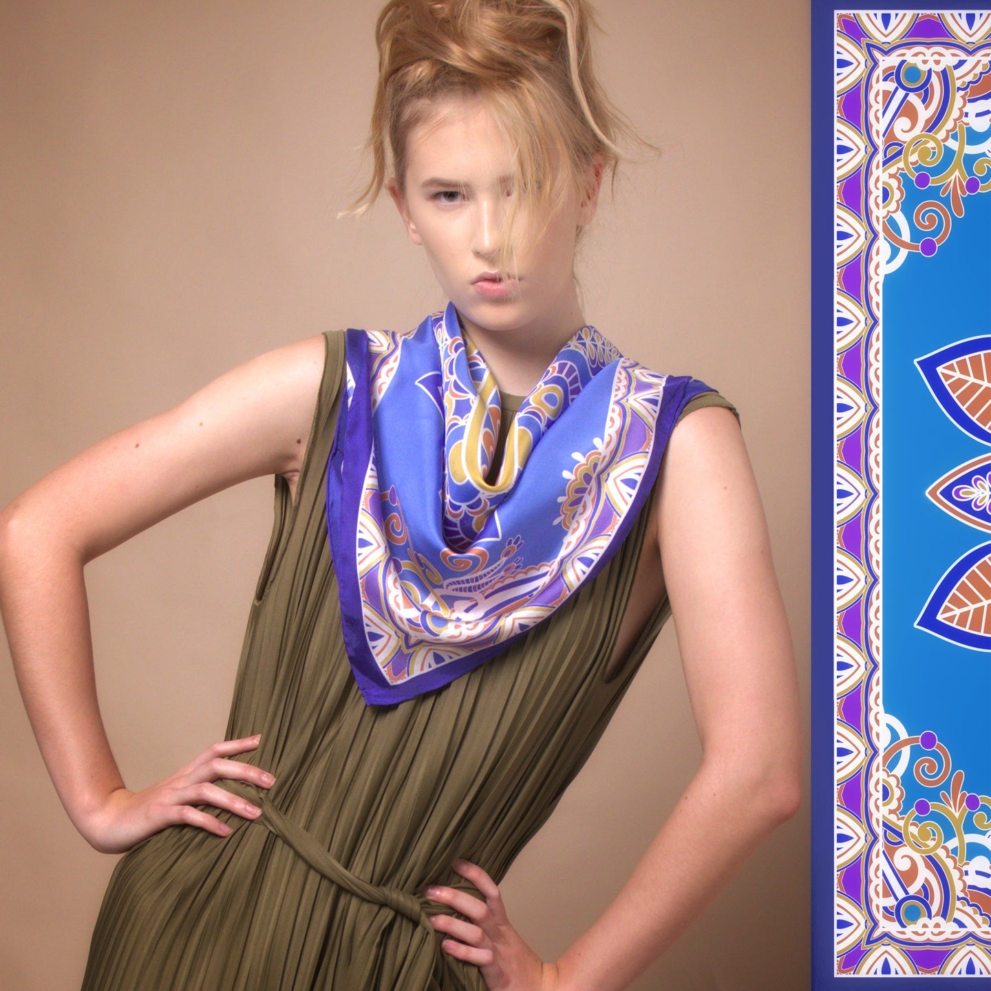 Blue Mandala Square Silk Scarf