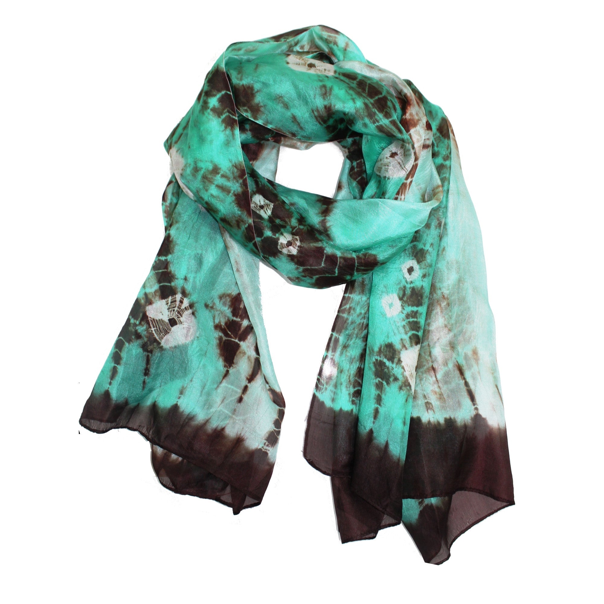 Tie Dyed Silk Scarf - Green/Brown