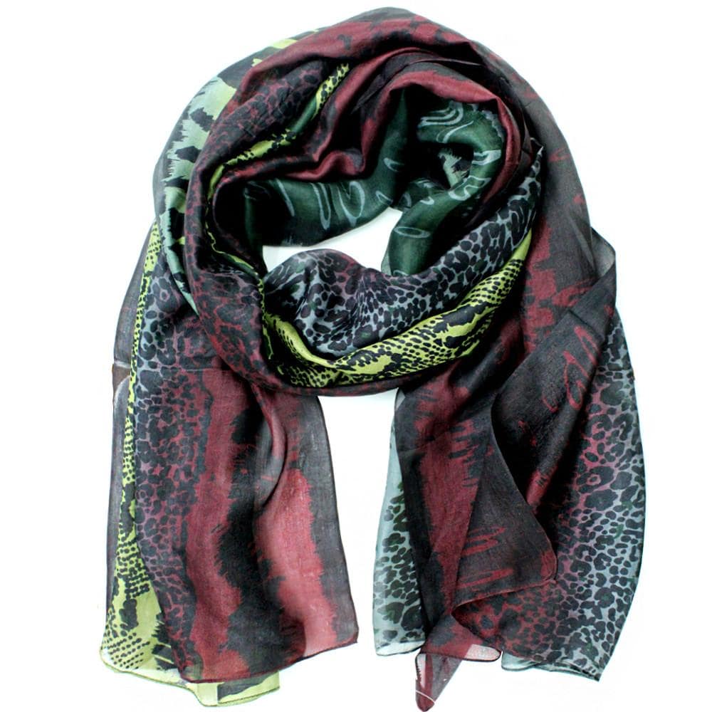Animal Print Silk Scarf - Olive