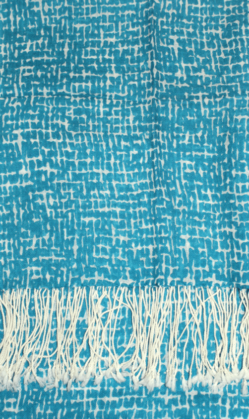 Checkerboard Print Wool Scarf - Blue