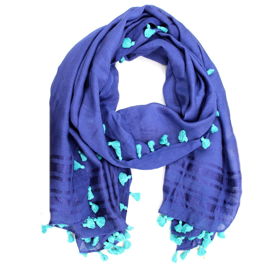 Pom Pom Scarf - Blue