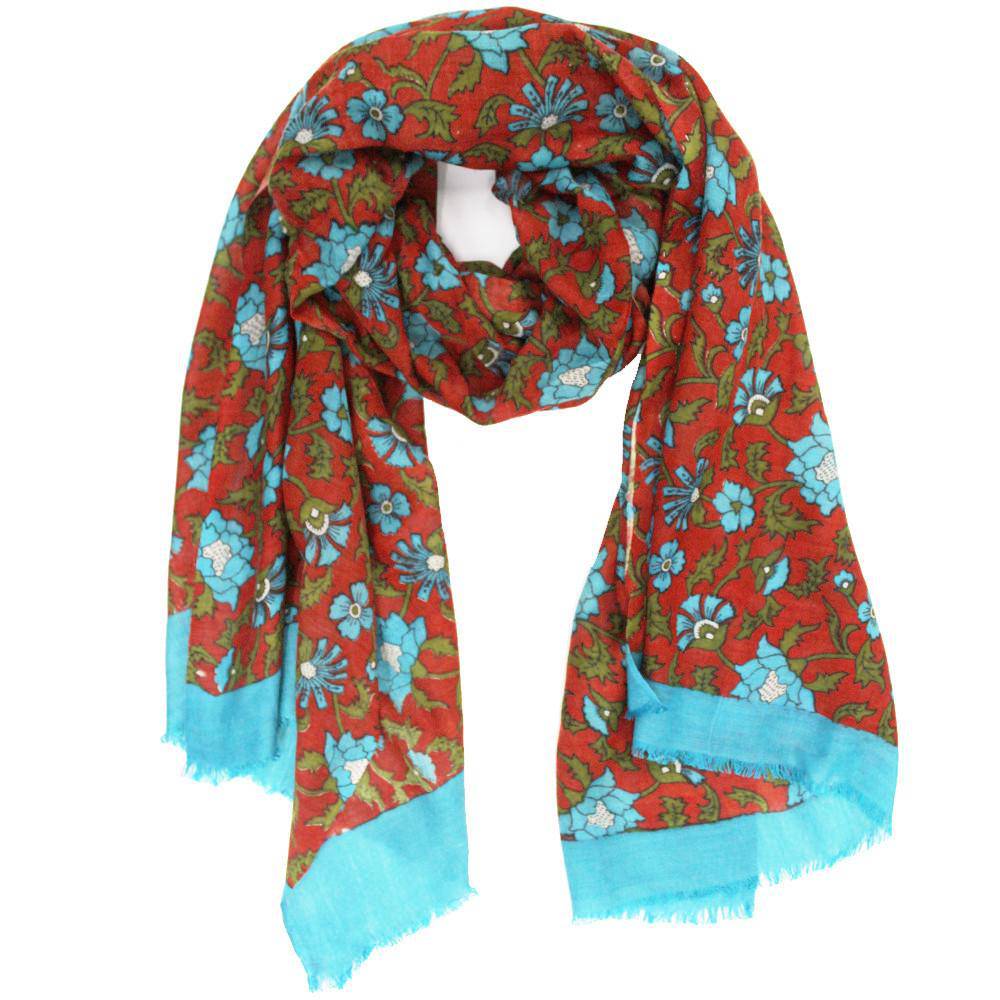 Floral Scarf - Teal/Red Combo