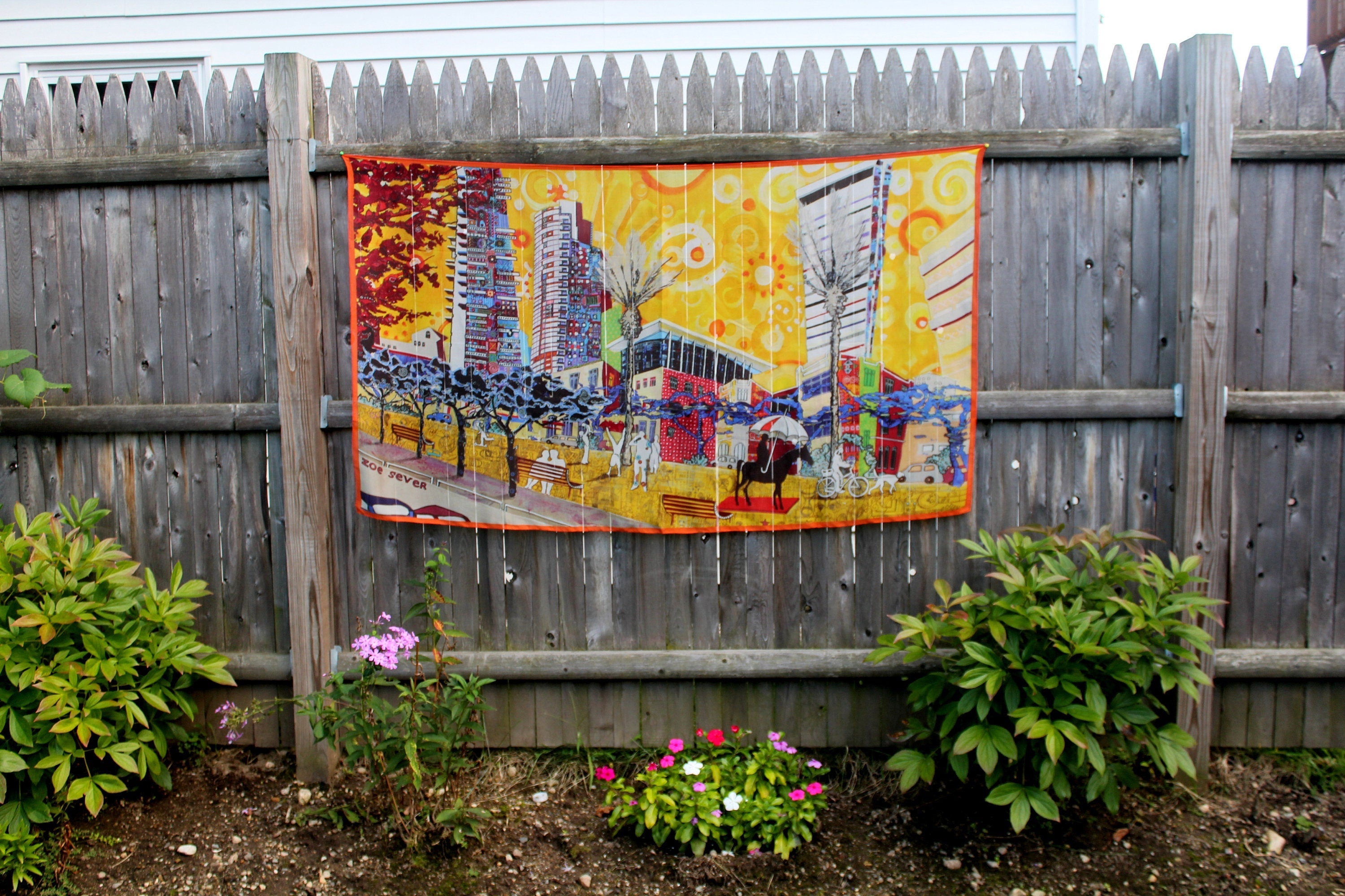 Israel Tel Aviv view Zoe Sever artist original painting printed on silk Modern Jewish art