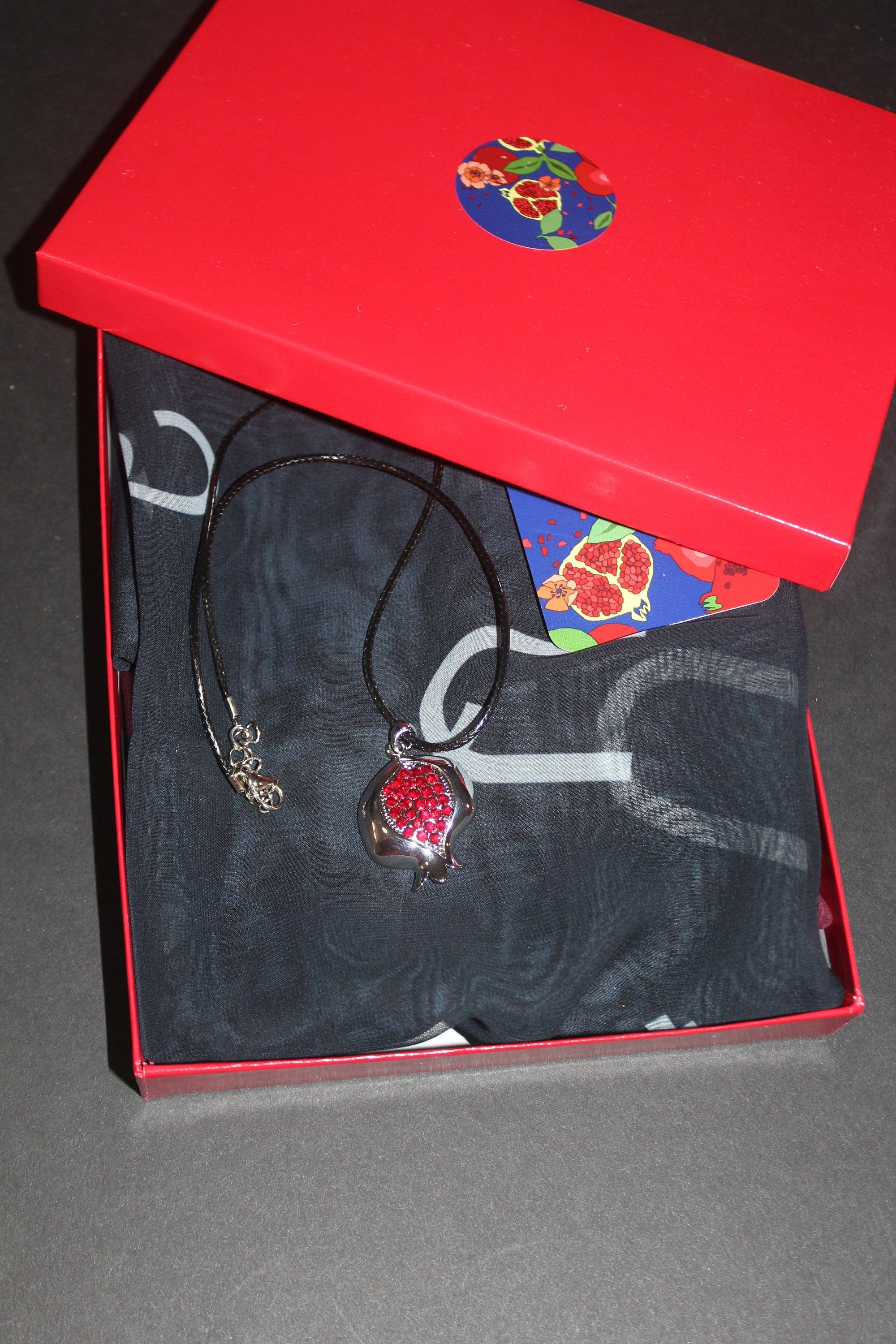 Armenian gift set,  alphabet scarf and pomegranate pendant, 70-17 in long chiffon scarf, perfect gift for Armenian