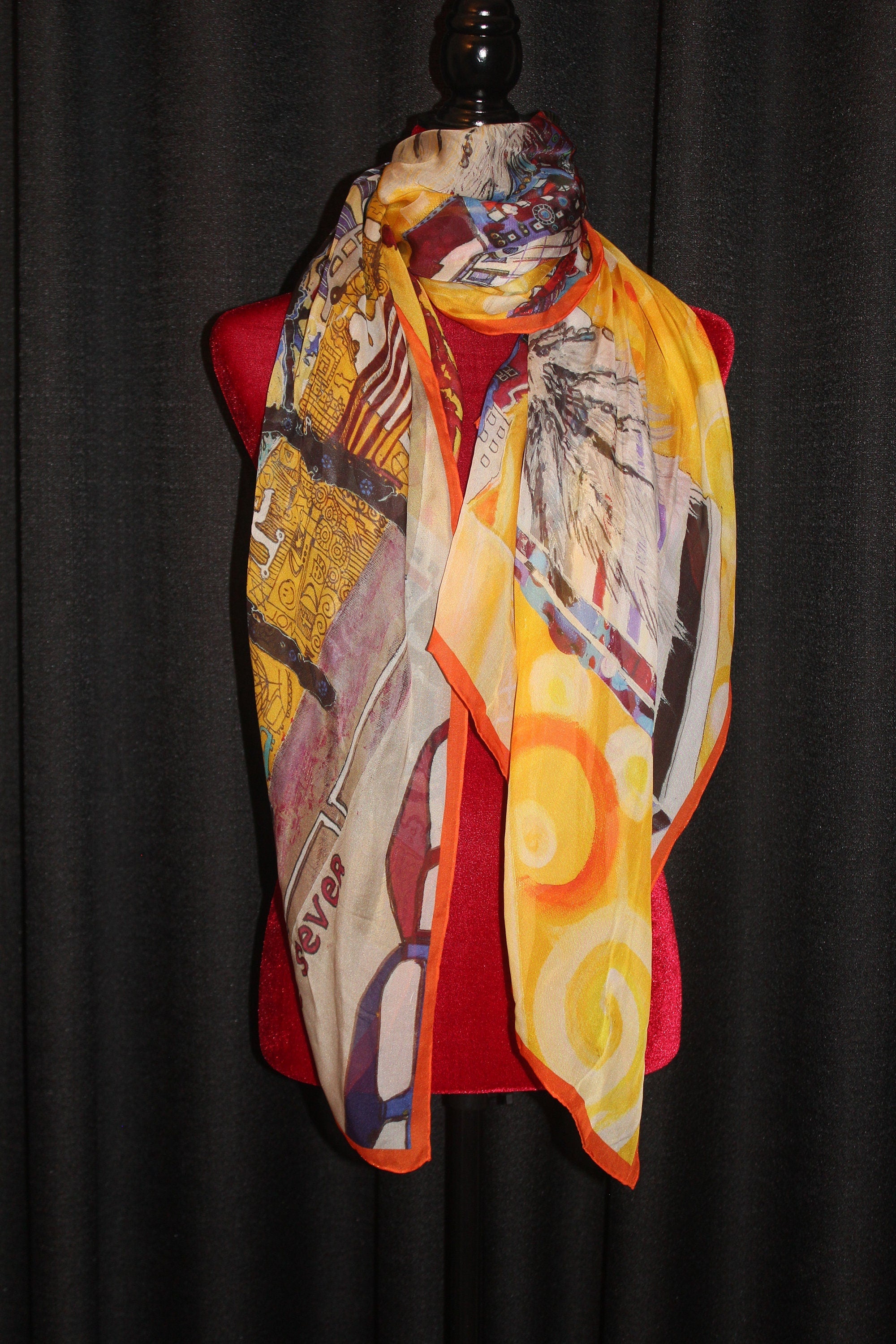 Israel Tel Aviv view Zoe Sever artist original painting printed on silk Modern Jewish art