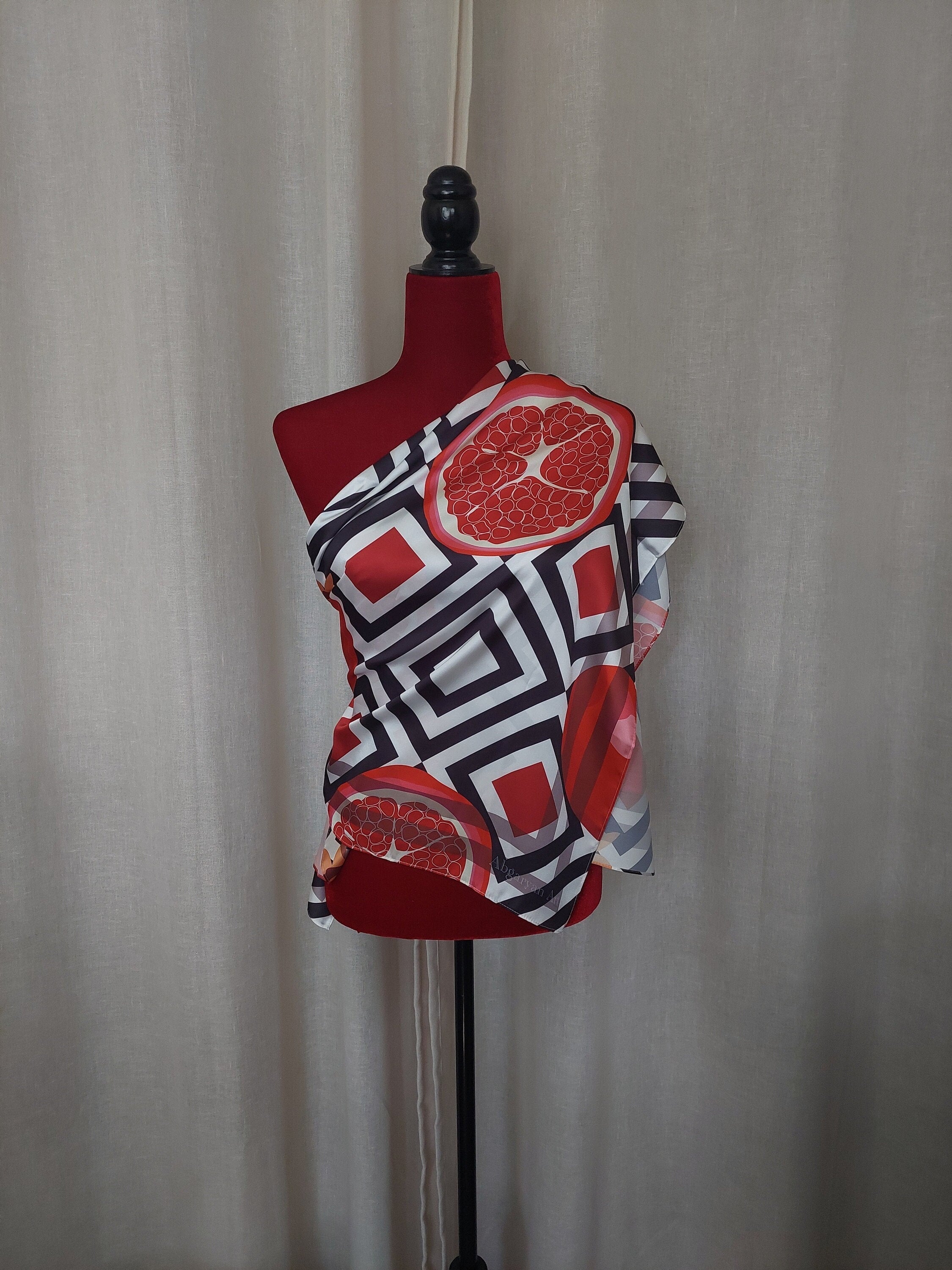 Pomegranate scarf high quality silk feeling satin  scarf