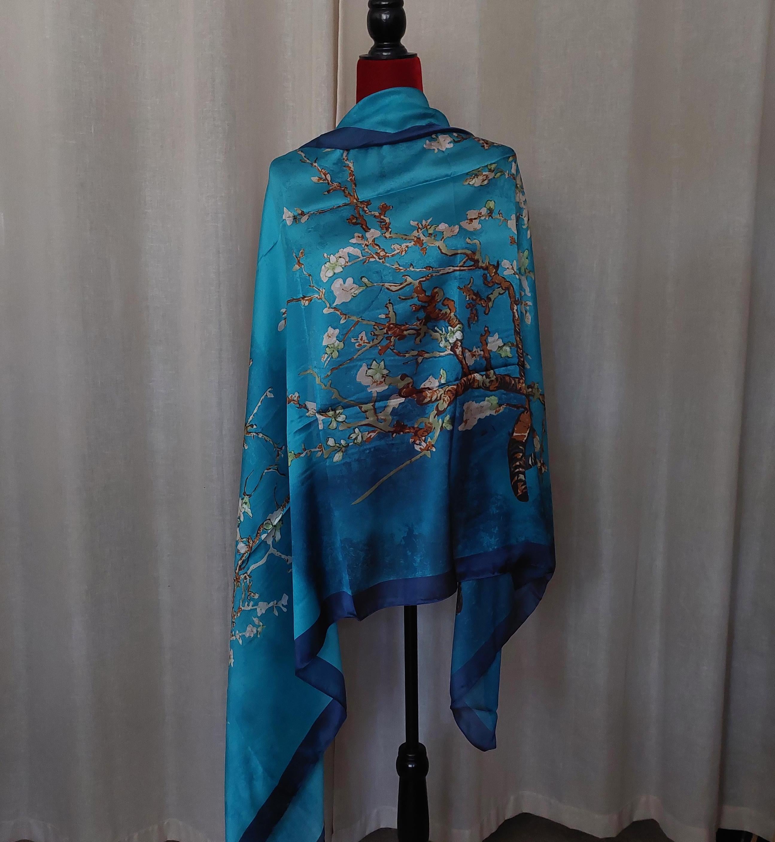 Gift set Van Gogh's Almond Blossom scarf with Starry Night earrings 75-30 in