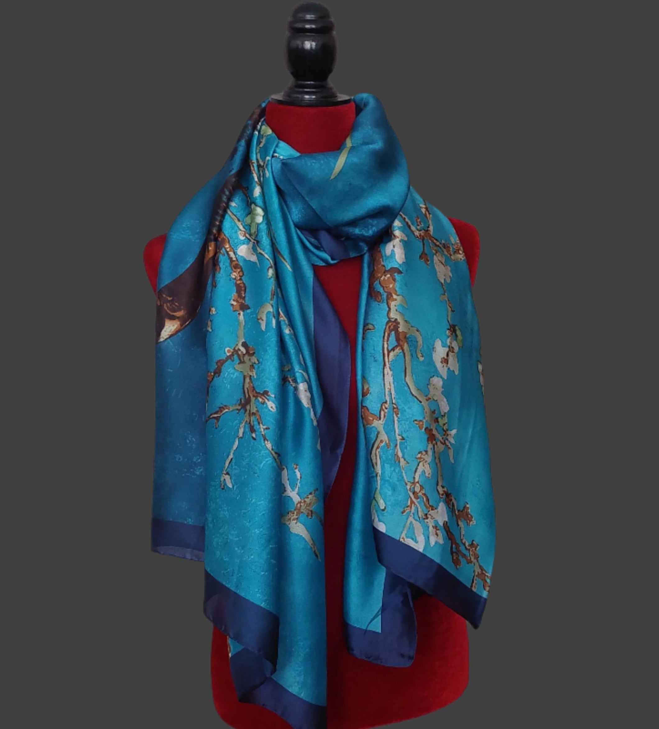 Gift set Van Gogh's Almond Blossom scarf with Starry Night earrings 75-30 in