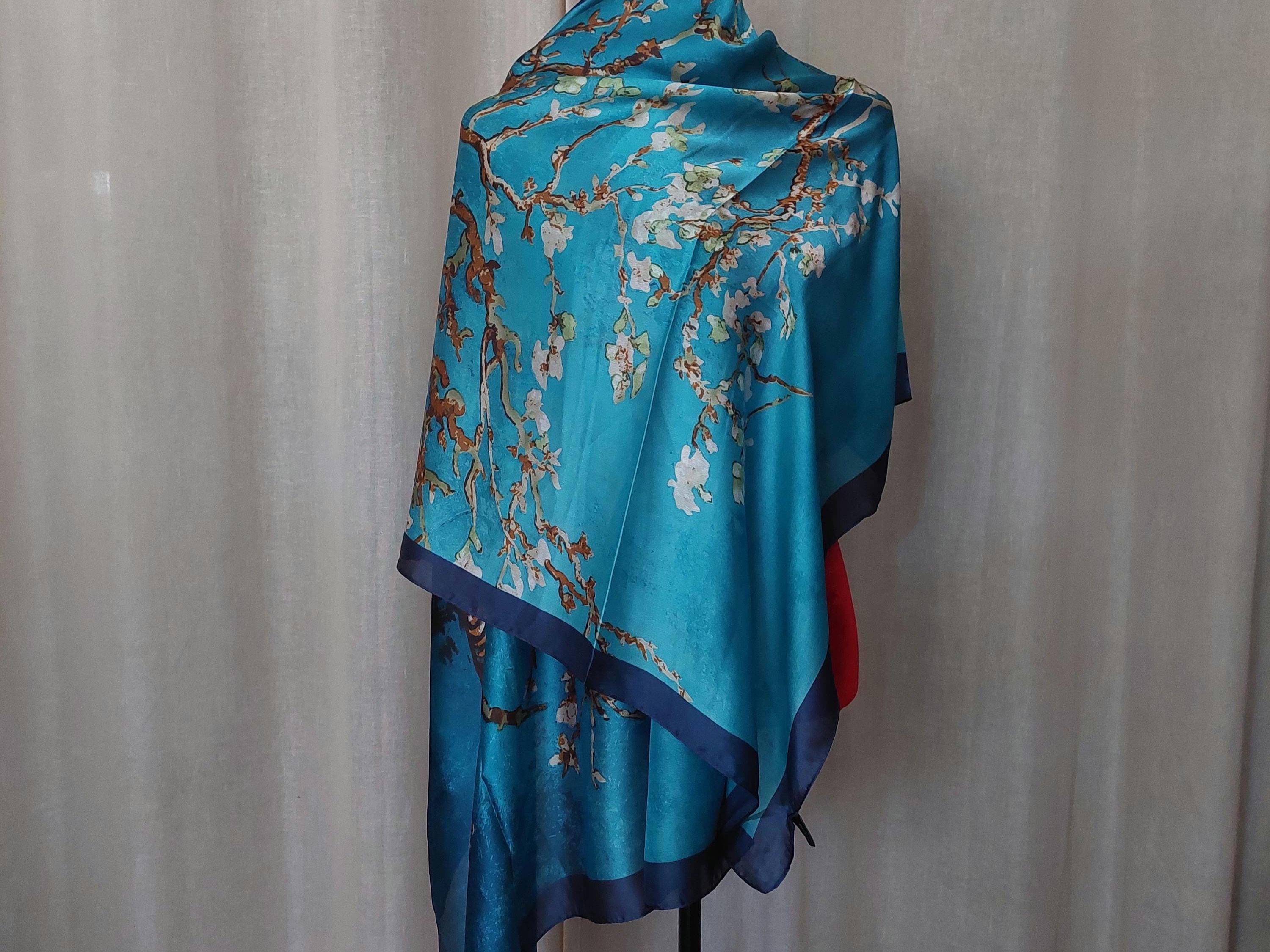 Gift set Van Gogh's Almond Blossom scarf with Starry Night earrings 75-30 in