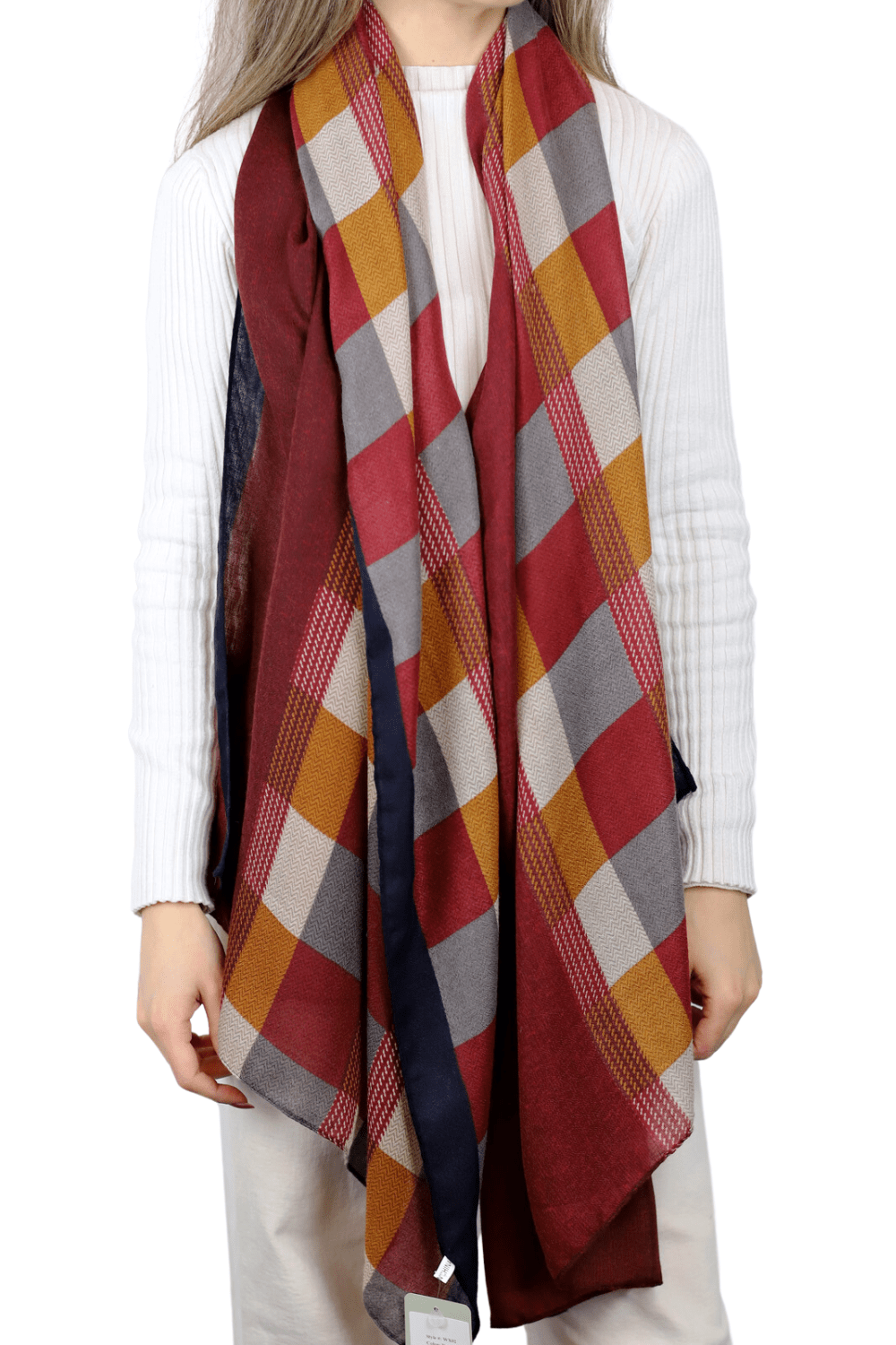 La Fiorentina Checkered Print Lightweight Wrap Scarf 100% Polyester - Red