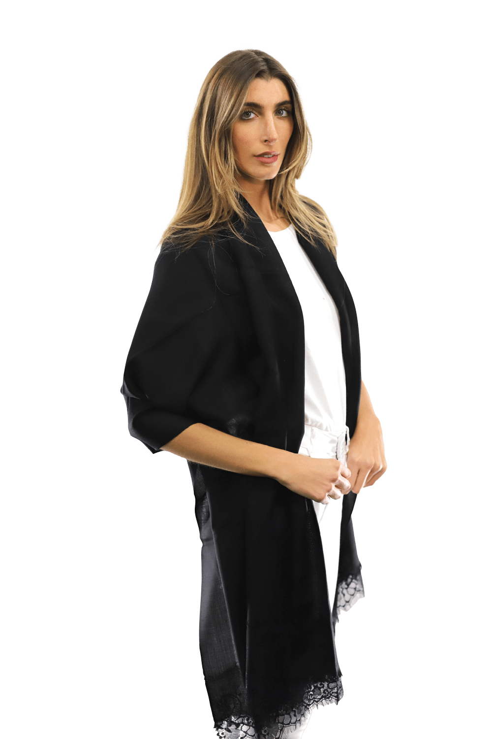 Lace Trim Scarf-Black/Black