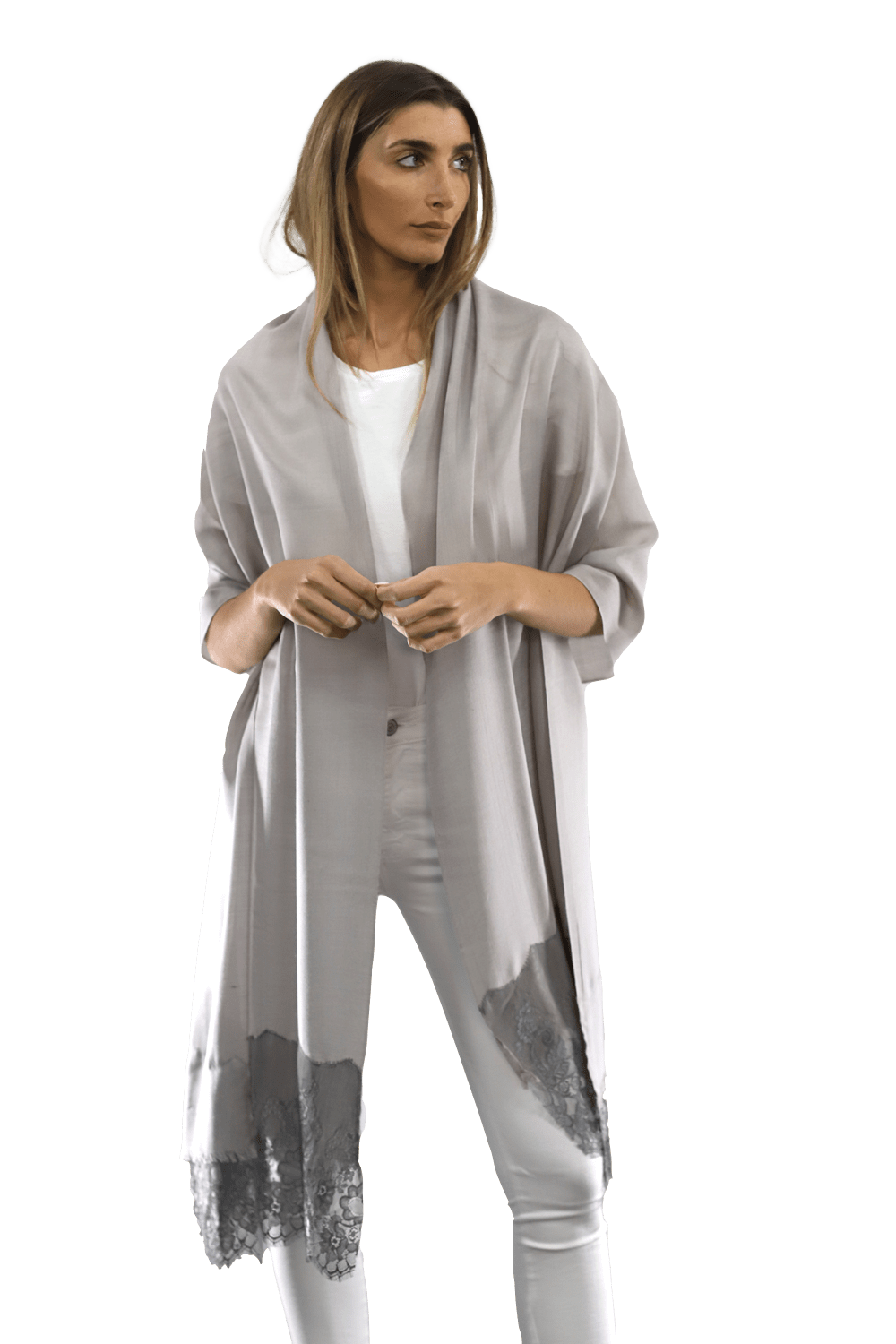 Lace Trim Scarf-Grey