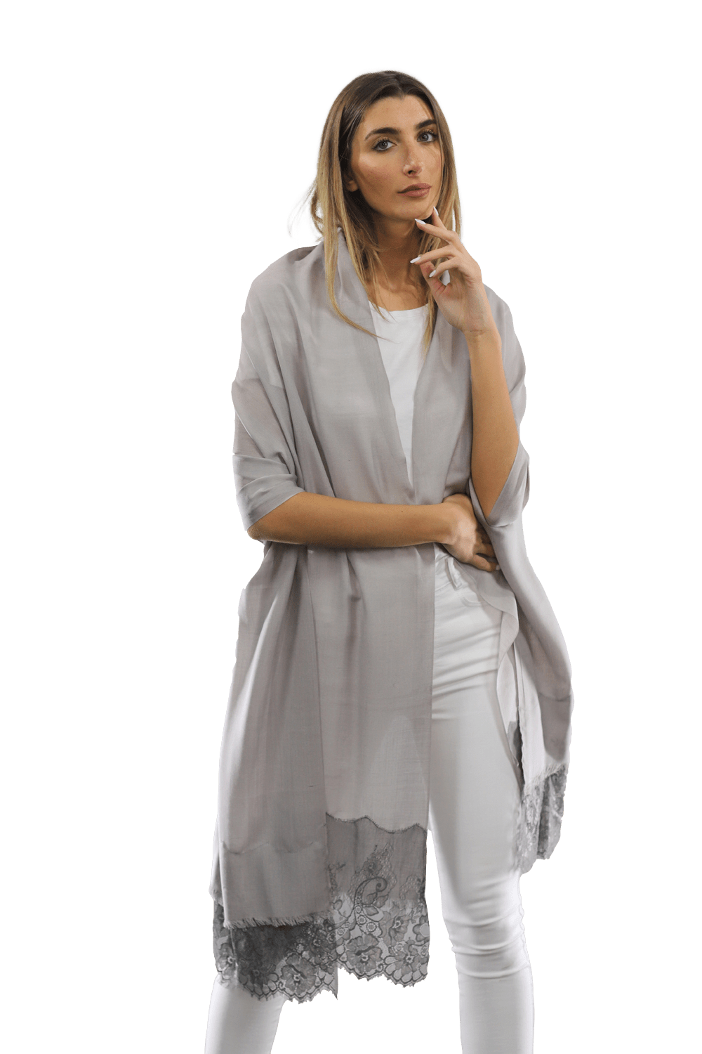 Lace Trim Scarf-Grey