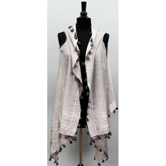 Lightweight Vest/Scarf with Tassels - Grey