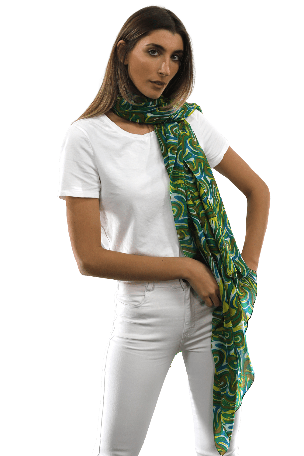 Multicolor Swirl Scarf - Green