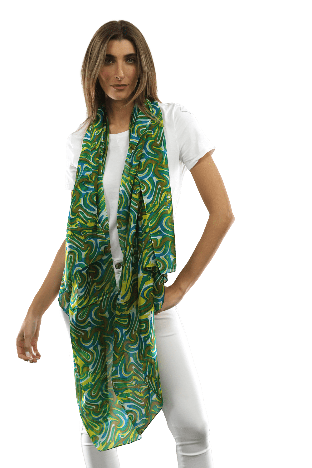 Multicolor Swirl Scarf - Green