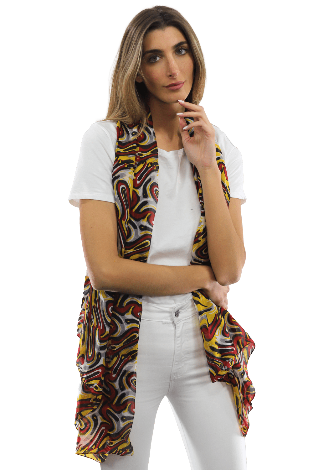 Multicolor Swirl Scarf - Red