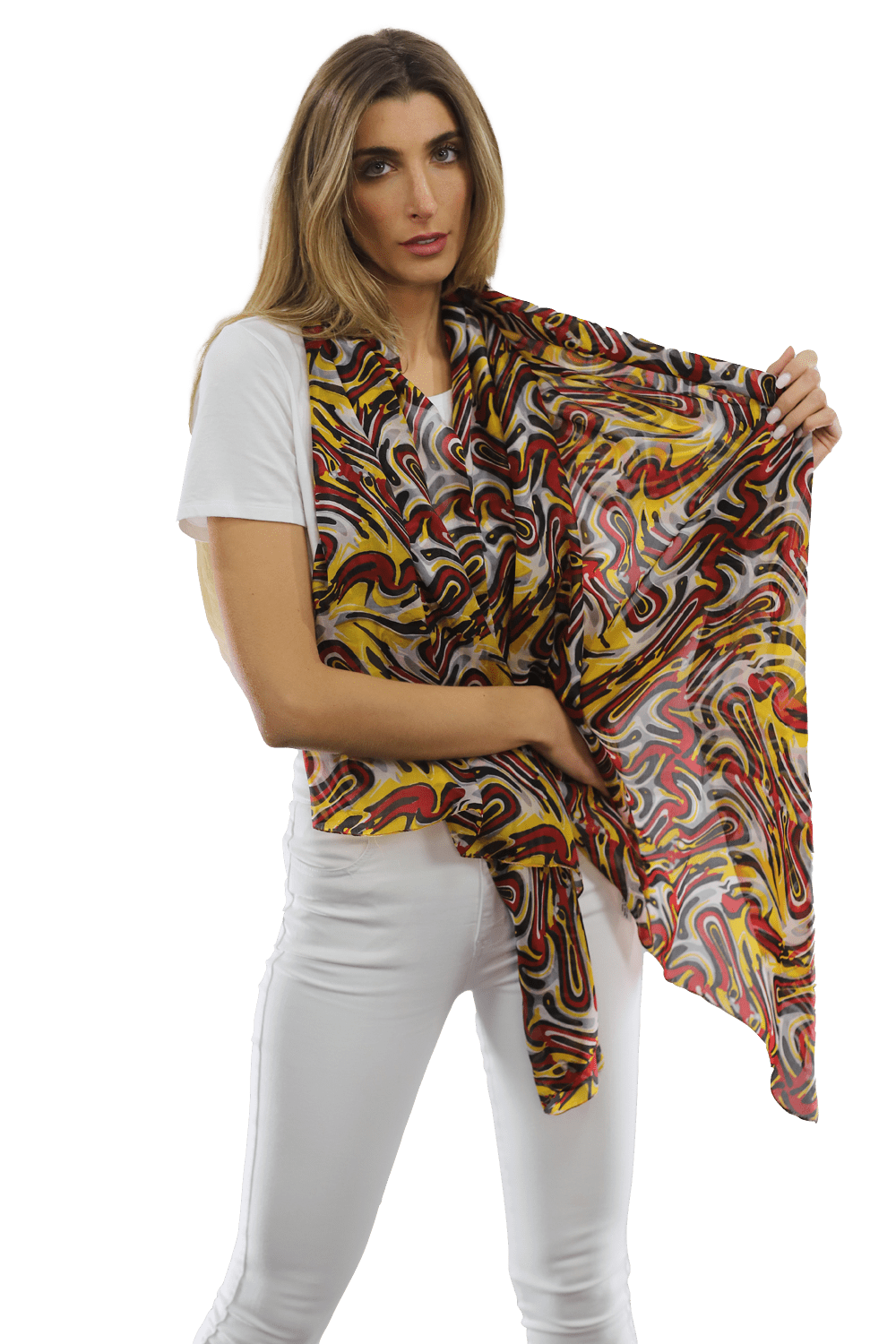 Multicolor Swirl Scarf - Red