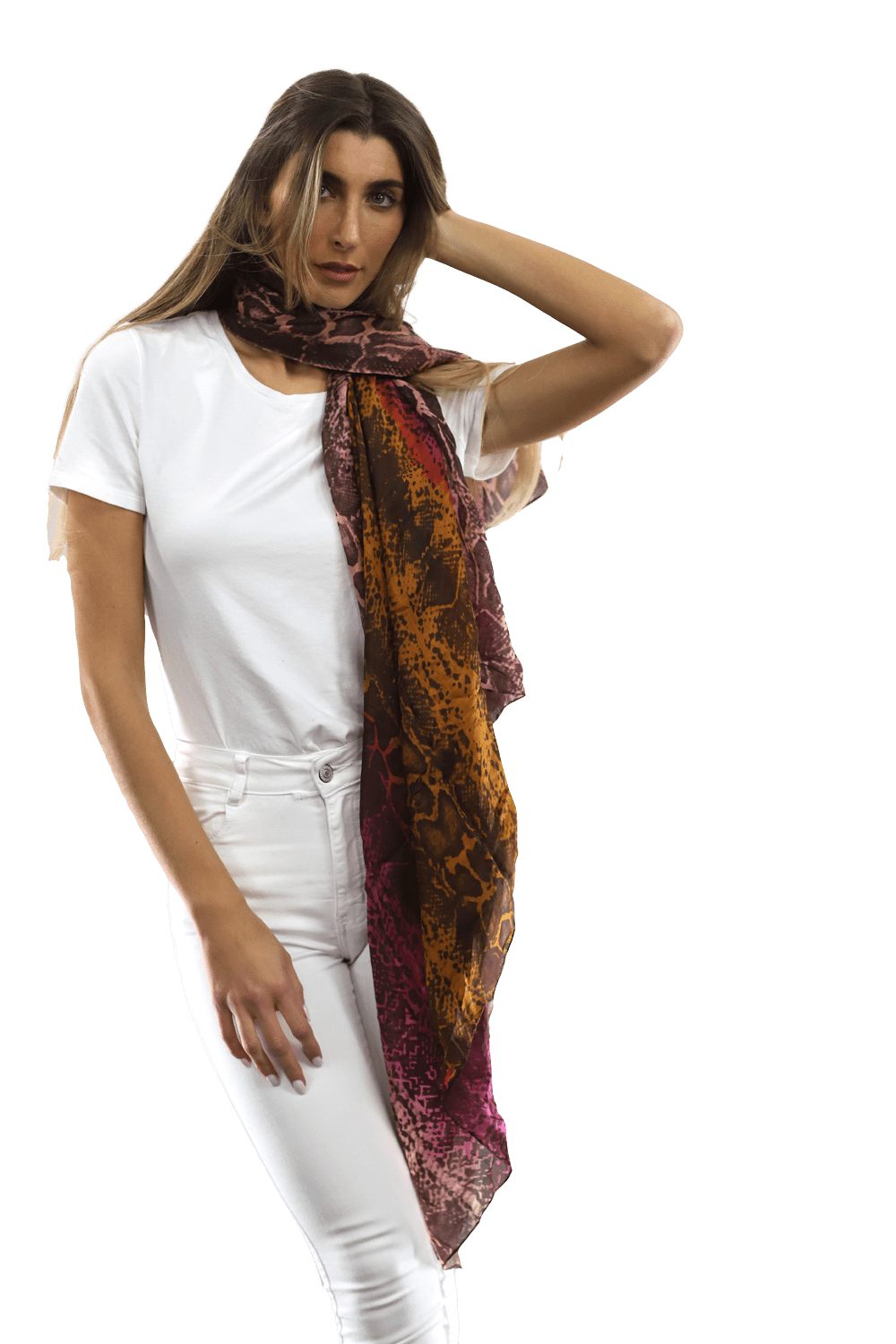 Ombre Snake Print Silk Scarf - Black/Pink
