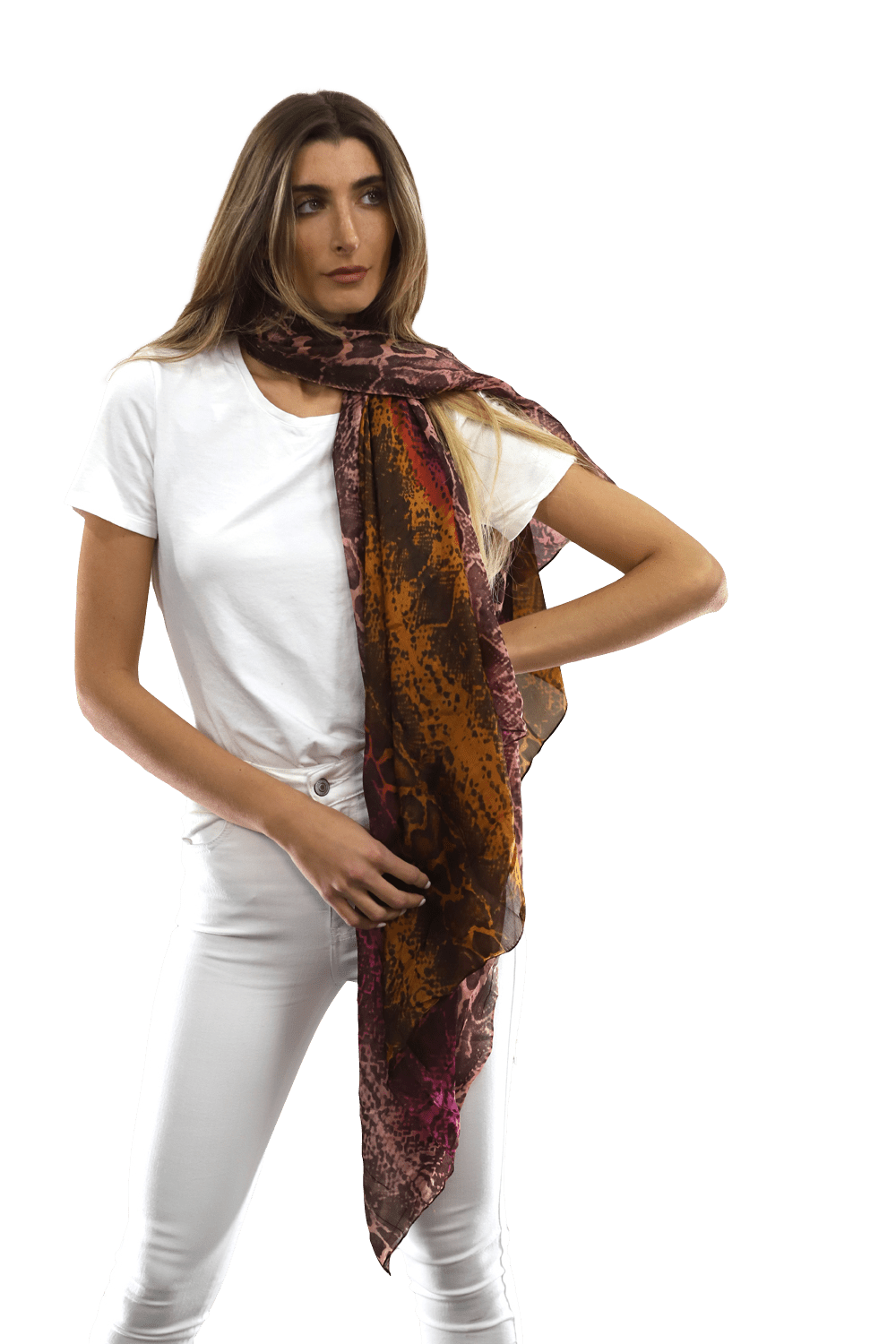 Ombre Snake Print Silk Scarf - Black/Pink