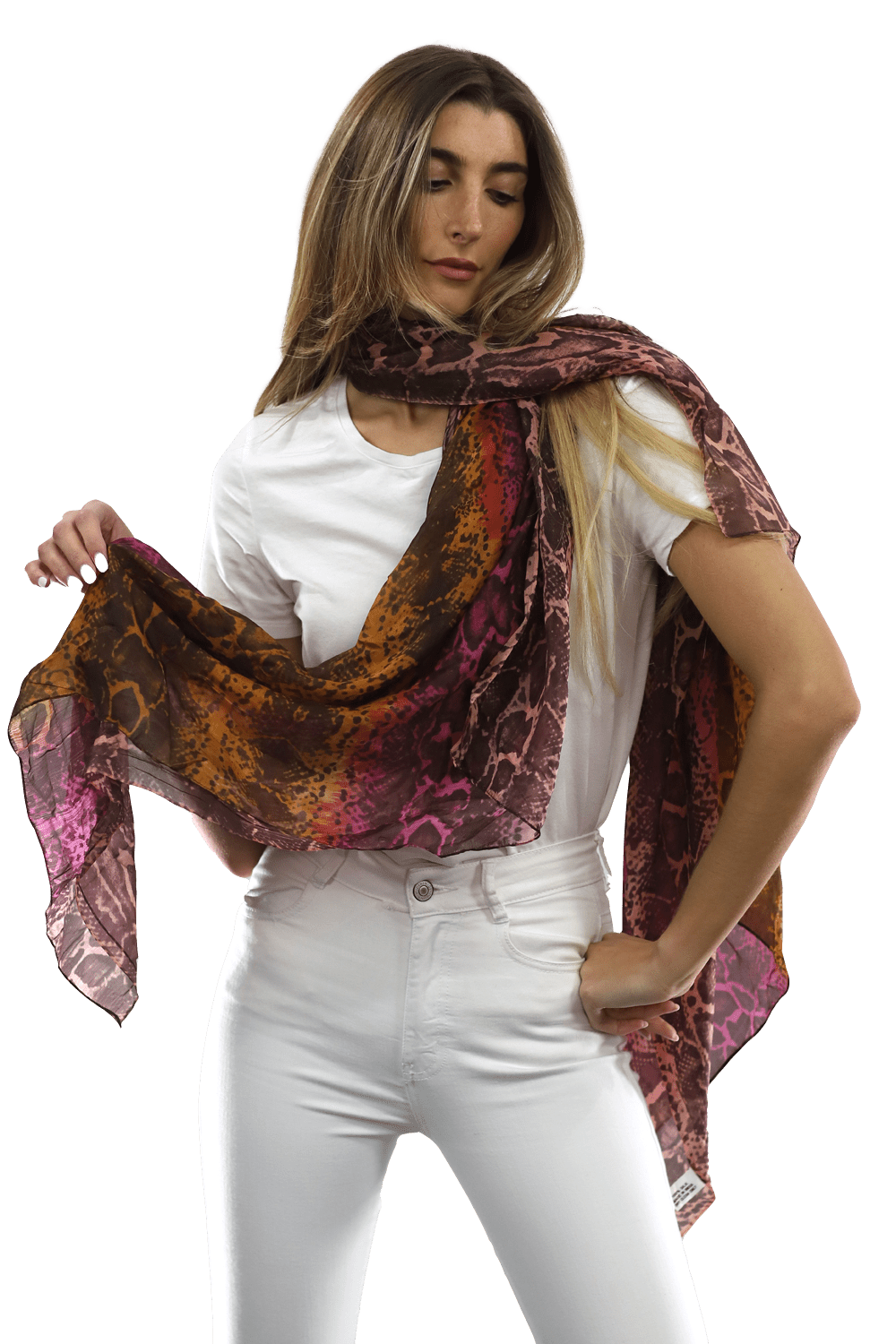 Ombre Snake Print Silk Scarf - Black/Pink