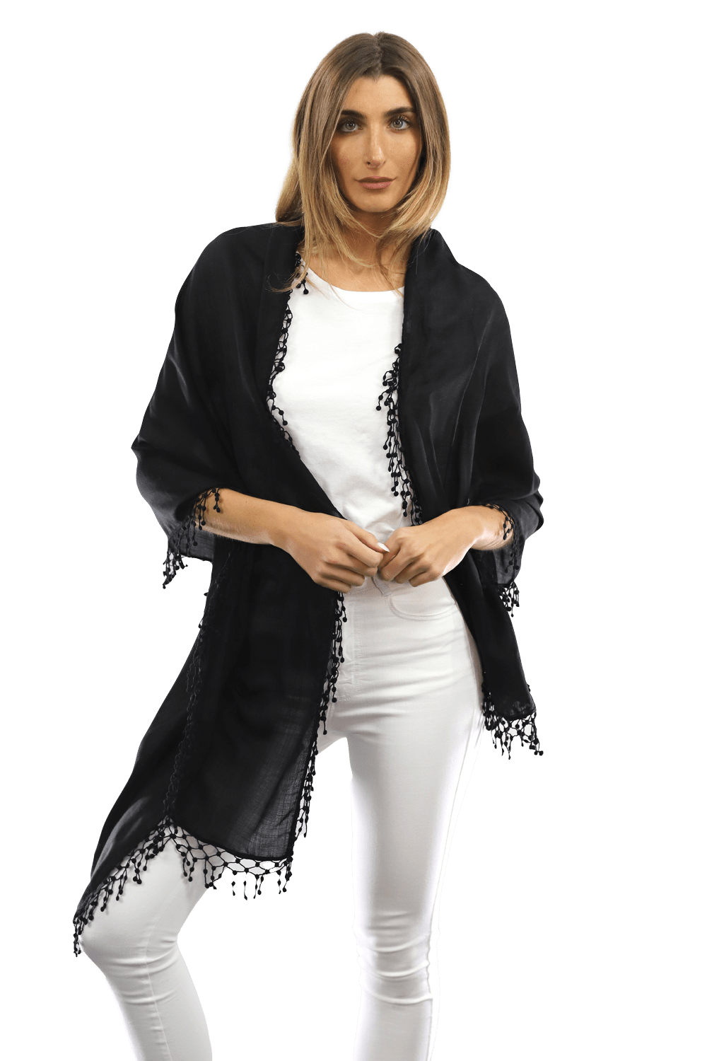 Pom Pom Wool/Silk Scarf - Scarf - La Fiorentina,Black SAKS-01