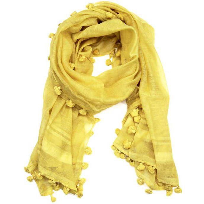 Solid Scarf w/ Pom Poms- Bright Yellow