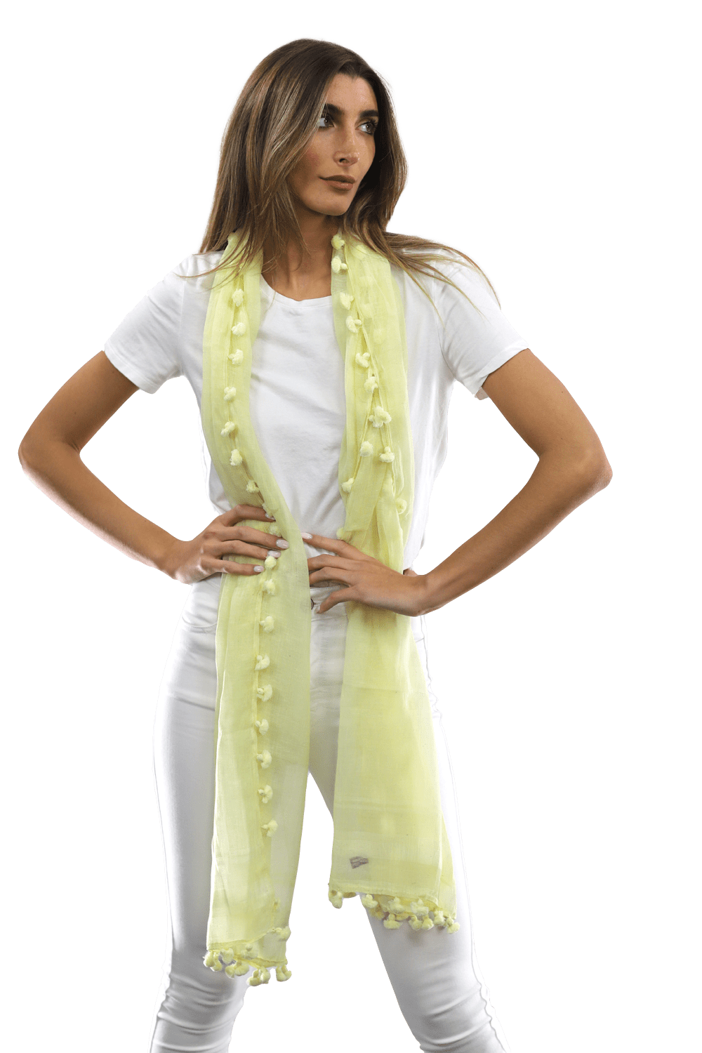 Solid Scarf w/ Pom Poms- Yellow