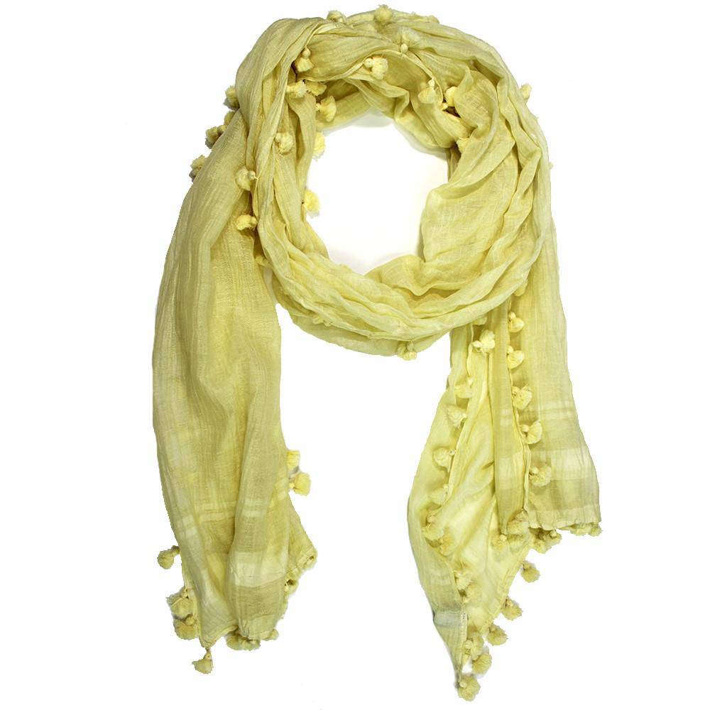 Solid Scarf w/ Pom Poms- Yellow