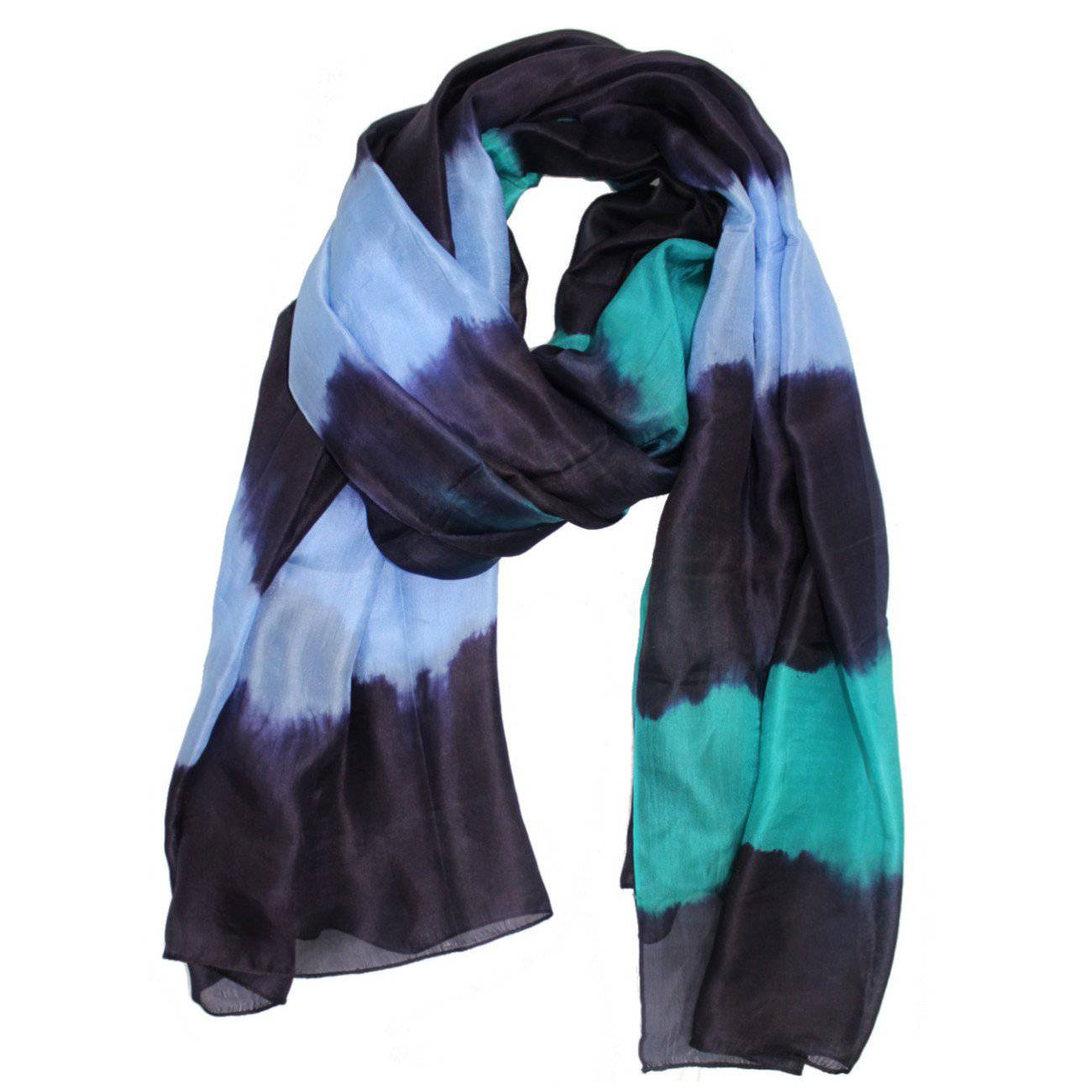 Striped Silk Scarf- Navy