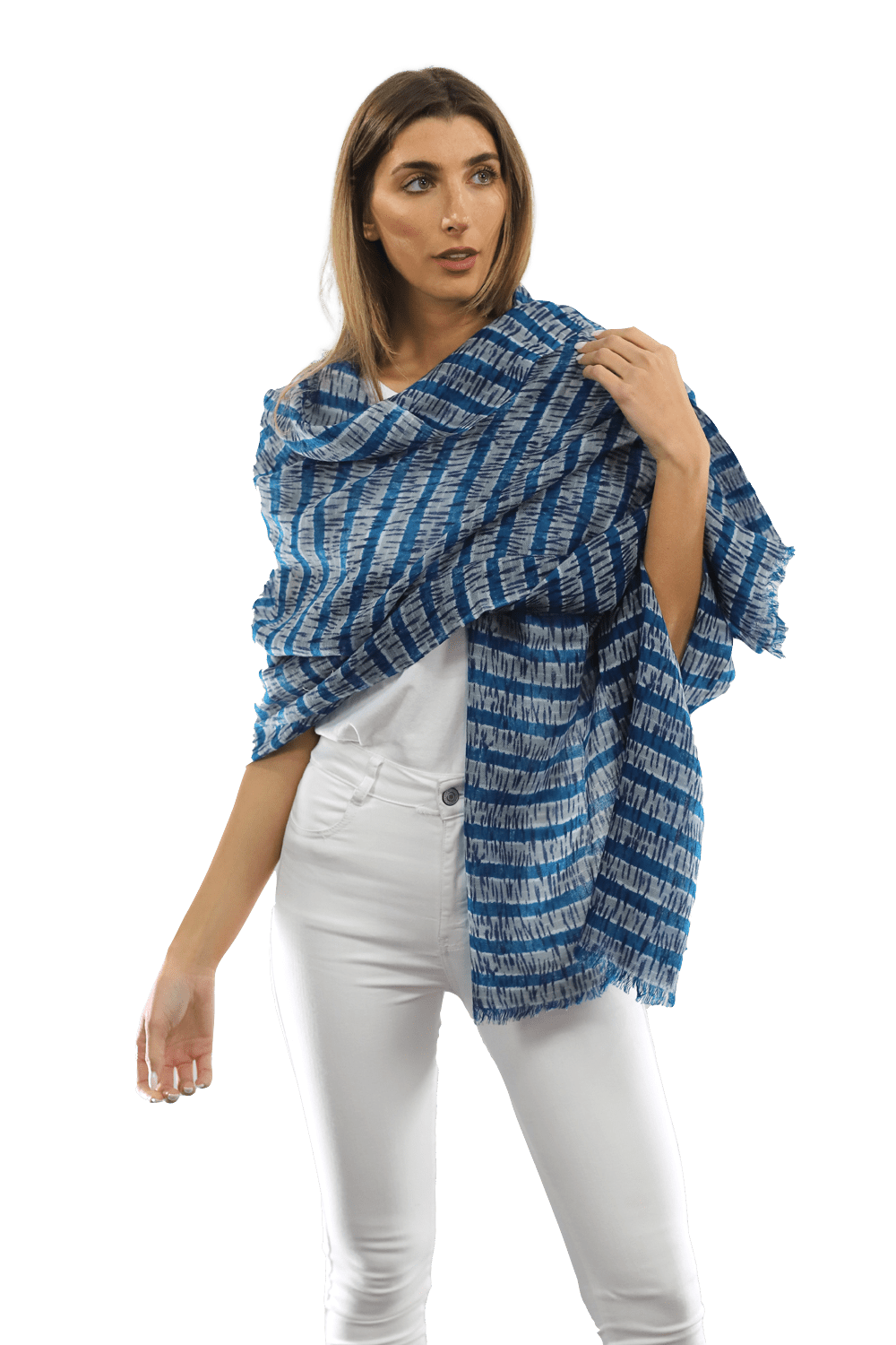 Tie Dye Light Print Scarf- Blue