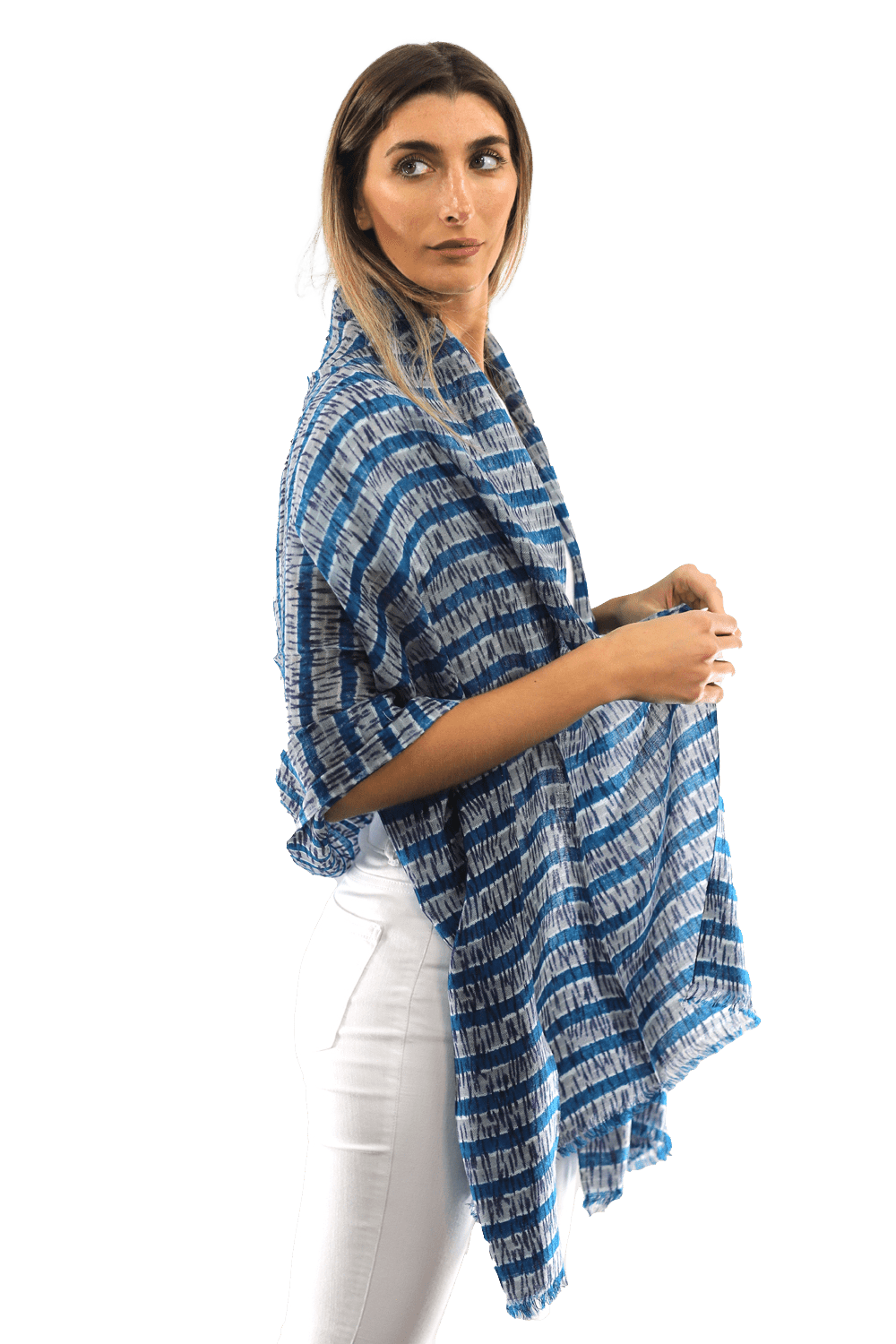 Tie Dye Light Print Scarf- Blue