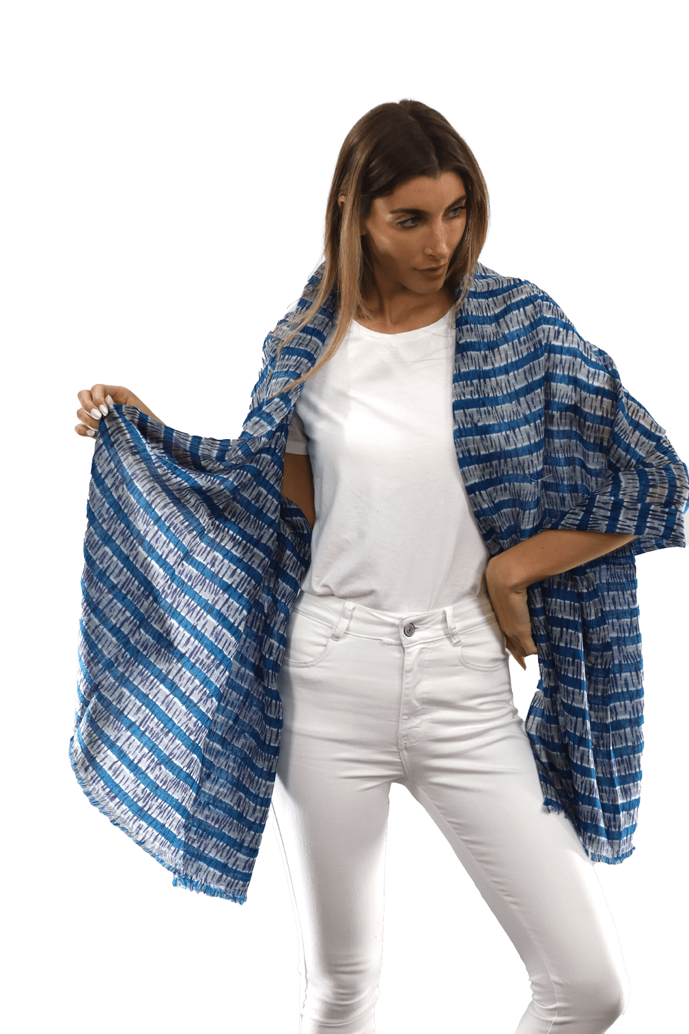 Tie Dye Light Print Scarf- Blue