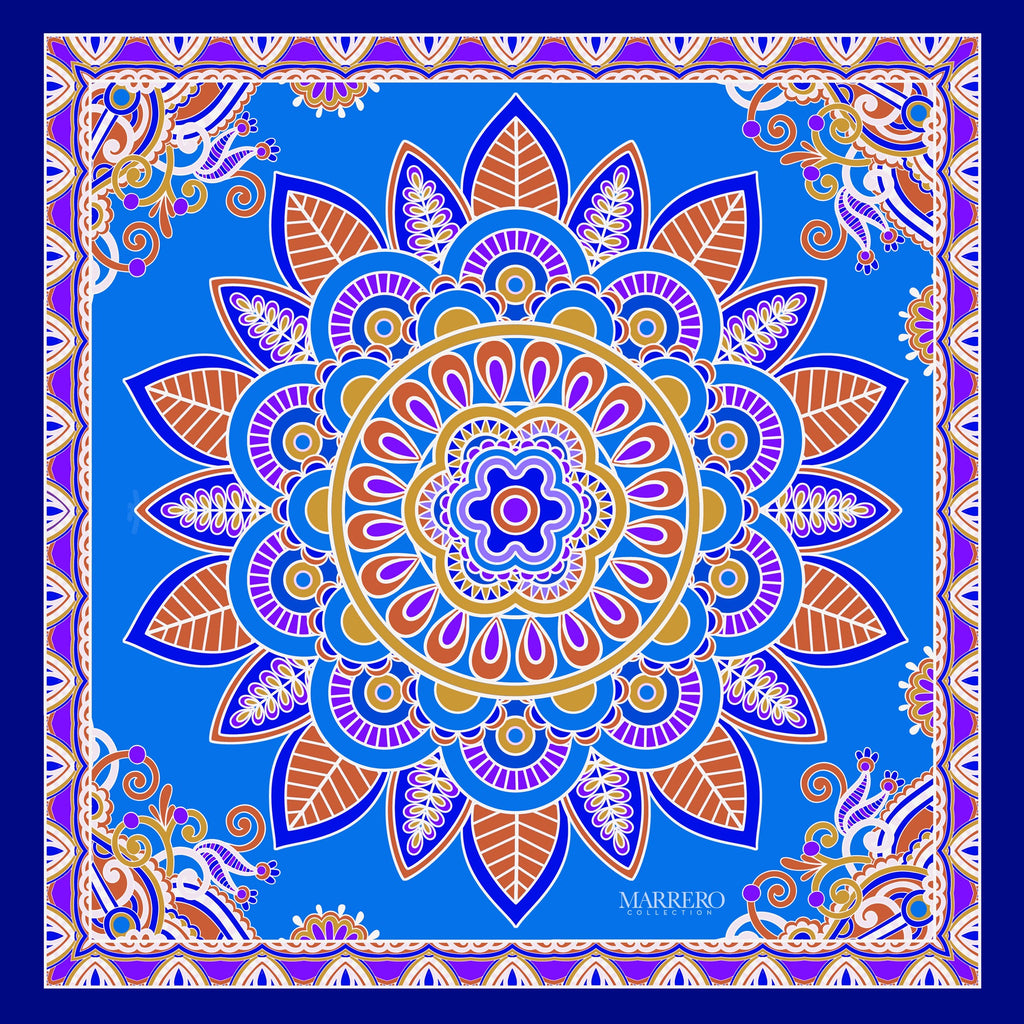 Blue Mandala Square Silk Scarf