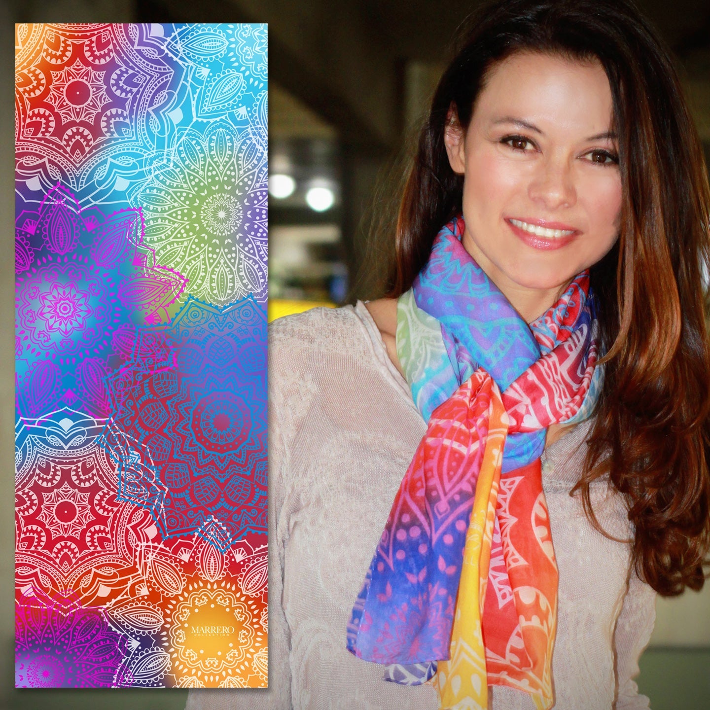 Marrero Collection Boho Long Mandala Print Scarf