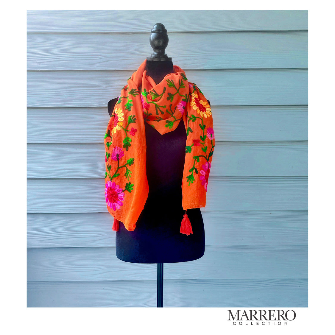 Burnt Orange Floral Embroidered Shawl