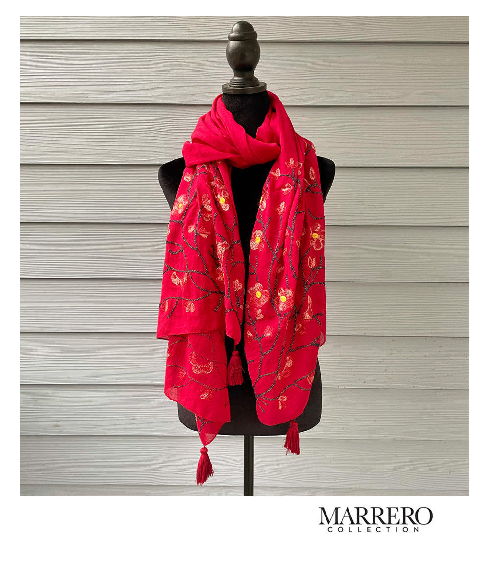 SOLD OUT -Red Floral Embroidered Shawl