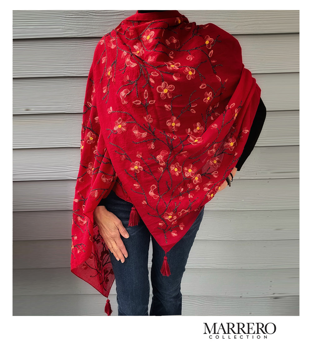 SOLD OUT -Red Floral Embroidered Shawl