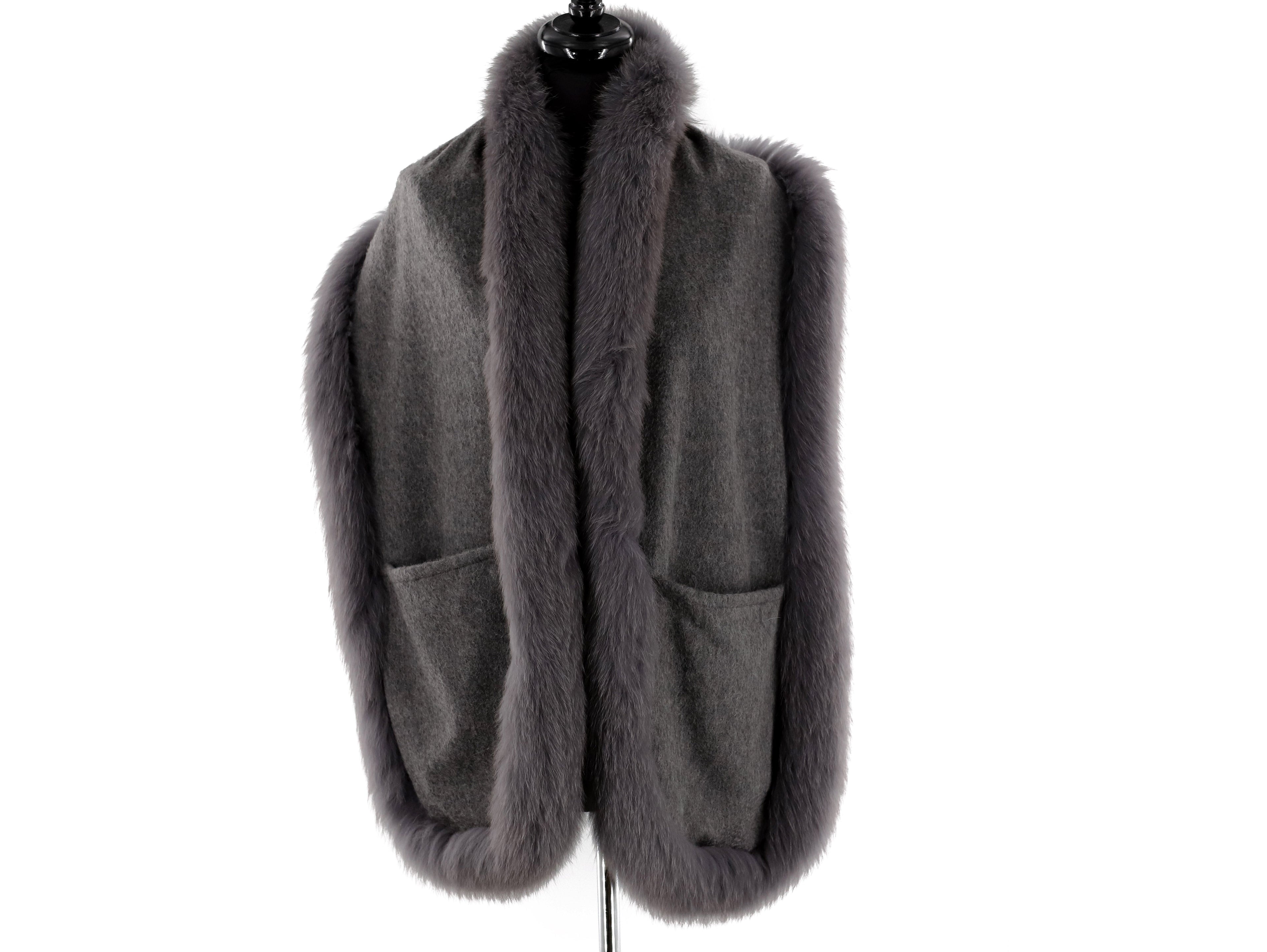 La Fiorentina Luxurious Fox Fur Trim Scarf with Stylish Pocket - One Size - Multiple Colors - Scarf - La Fiorentina, Grey SP-52B-black