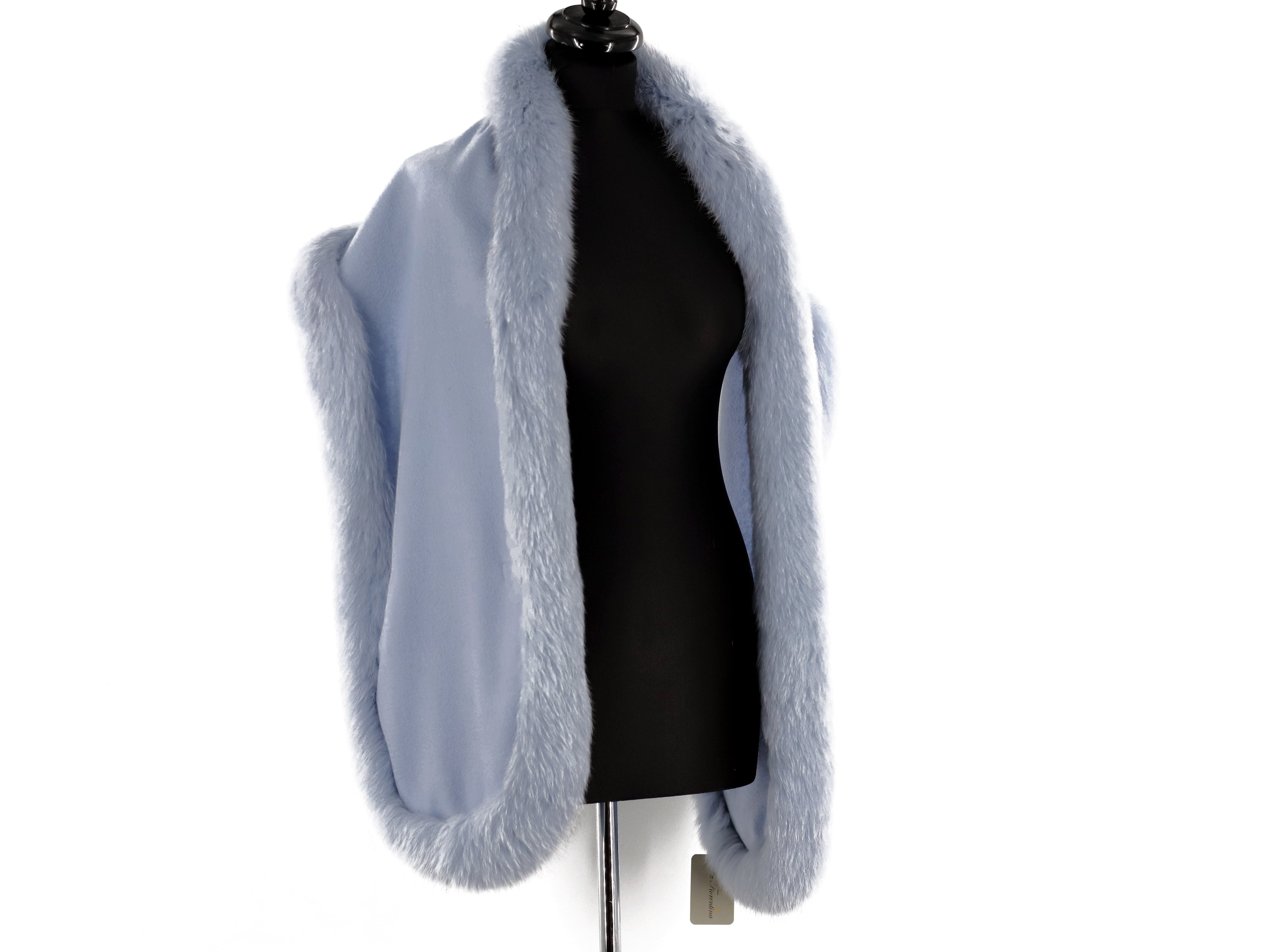 La Fiorentina Luxurious Fox Fur Trim Scarf with Stylish Pocket - One Size - Multiple Colors - Scarf - La Fiorentina, Light Blue SP-52B-lightblue