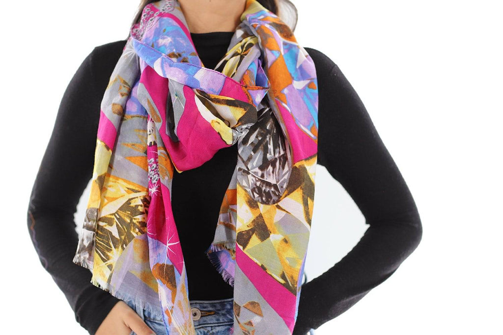 Abstract Print Scarf - Pink Multi