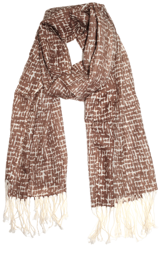 Checkerboard Print Wool Scarf - Brown