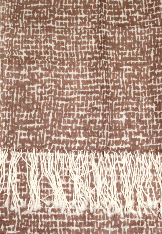 Checkerboard Print Wool Scarf - Brown
