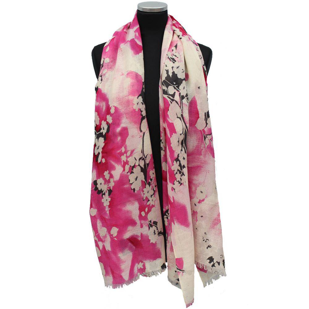 Floral Print Wool Scarf - Rose/Grey