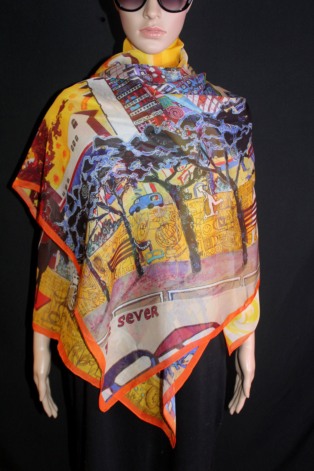 Israel Tel Aviv view Zoe Sever artist original painting printed on silk Modern Jewish art