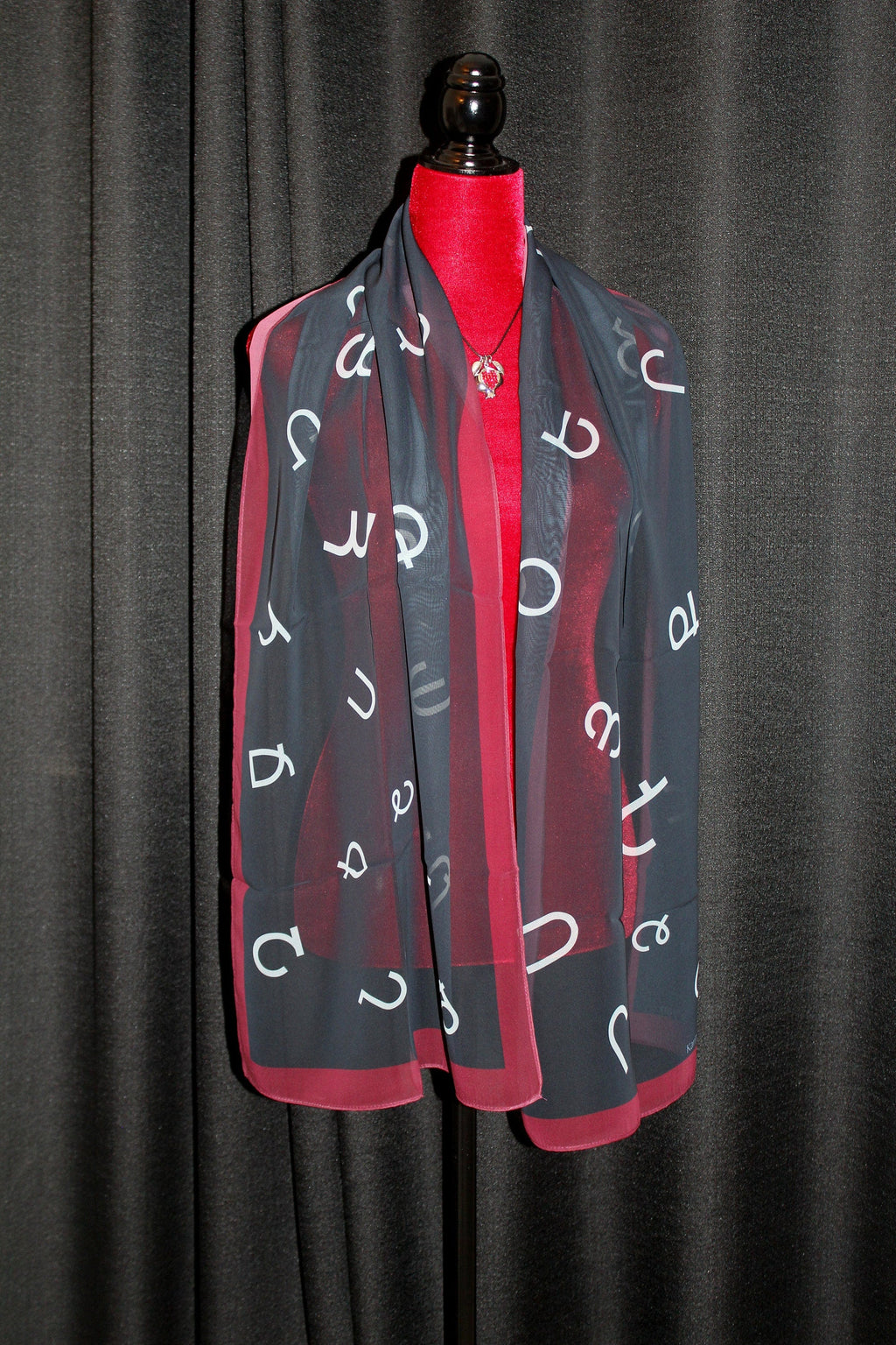 Armenian gift set,  alphabet scarf and pomegranate pendant, 70-17 in long chiffon scarf, perfect gift for Armenian