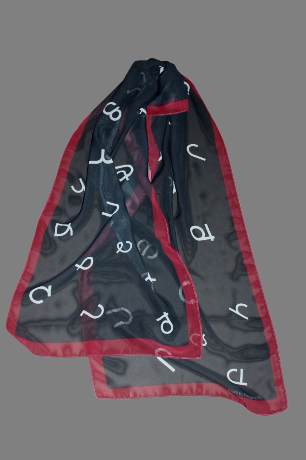 Armenian gift set,  alphabet scarf and pomegranate pendant, 70-17 in long chiffon scarf, perfect gift for Armenian