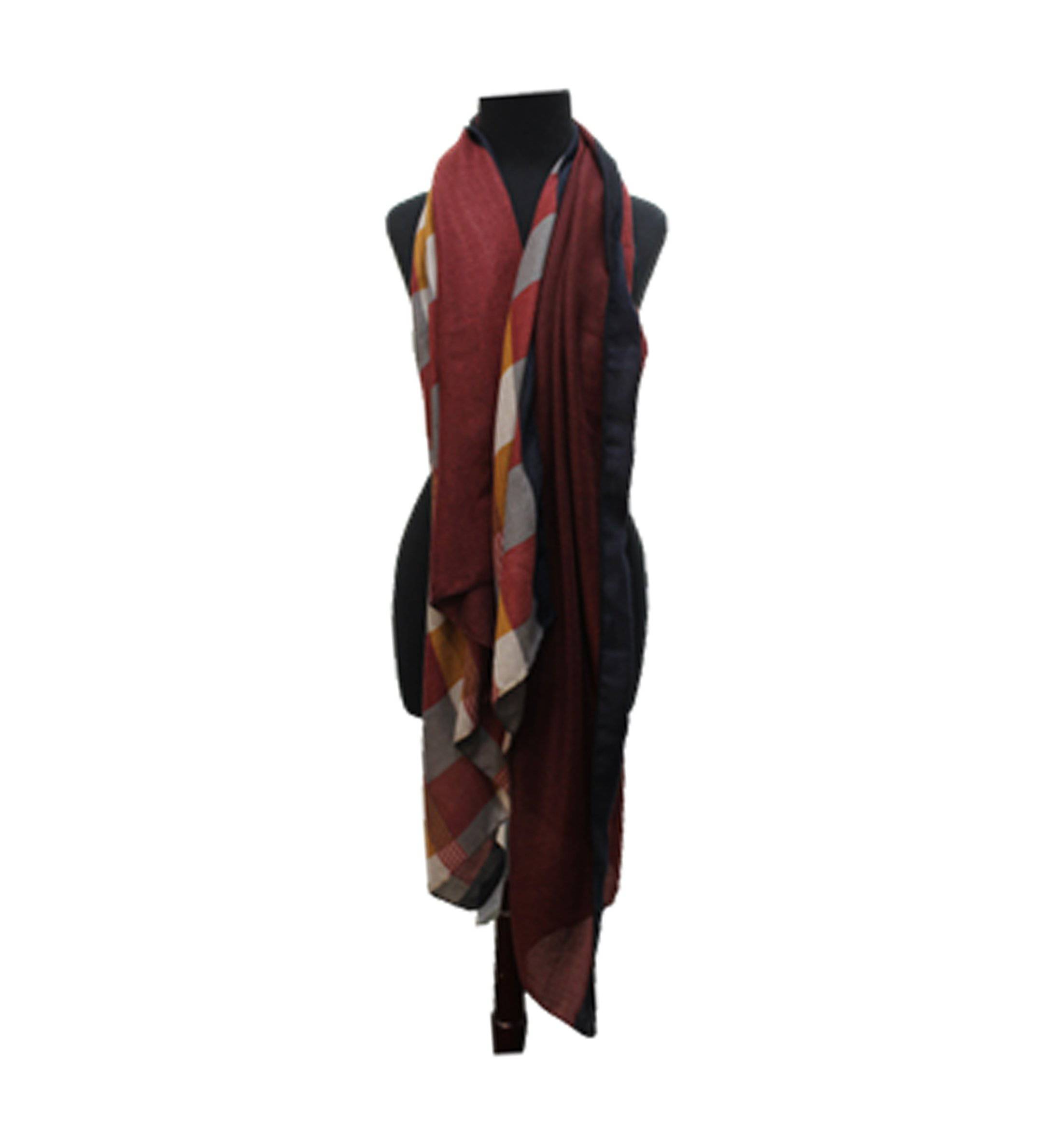 La Fiorentina Checkered Print Lightweight Wrap Scarf 100% Polyester - Red