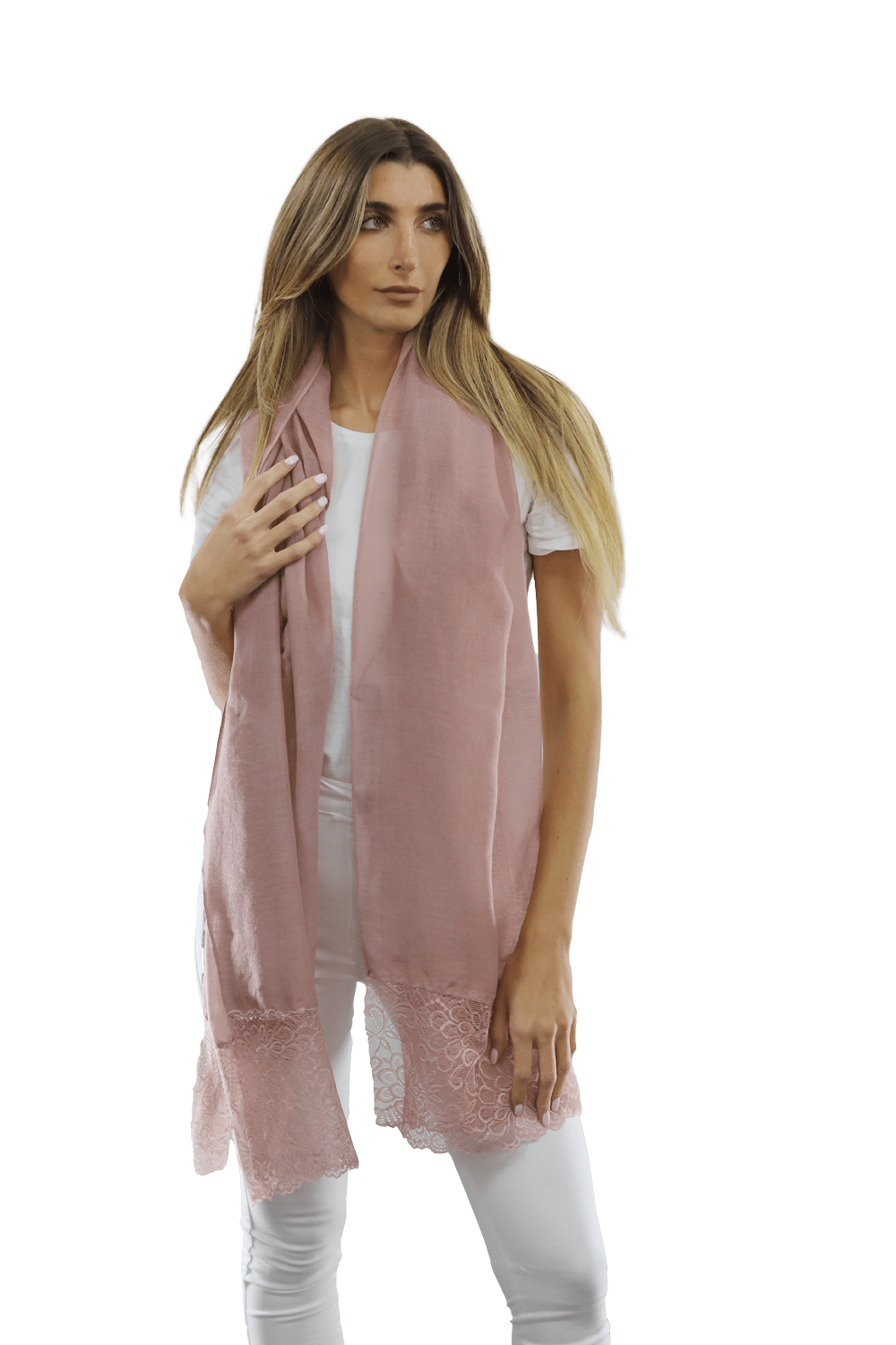 La Fiorentina Embroidery Laced Trim Scarf- Blush